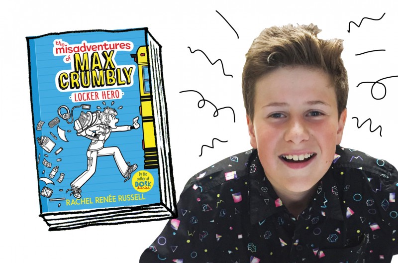 OWL reader Liam and the book The Misadventures of Max Crumbly: Locker Hero