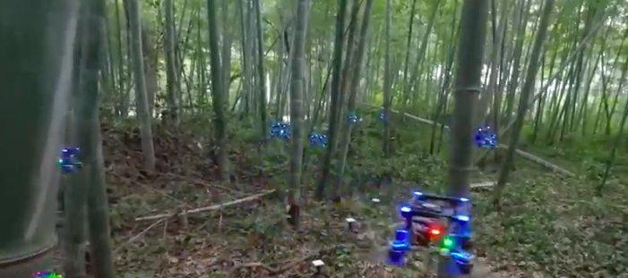 Amazing drone swarm avoids obstacles in forest