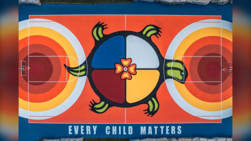 Check out this incredible Indigenous basketball court design!
